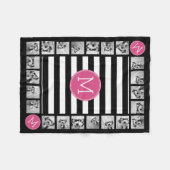 Schwarz-Weiß-Streifen Preppy-Hot-Pink-Monogramm Fleecedecke (Vorderseite (Horizontal))