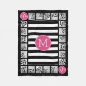 Schwarz-Weiß-Streifen Preppy-Hot-Pink-Monogramm Fleecedecke (Vorderseite)