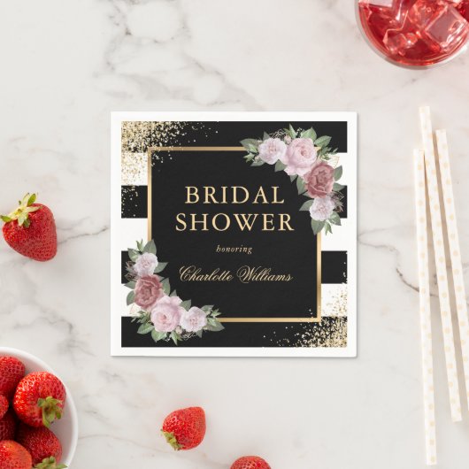 Schwarz-Weiß Streifen Rosa Brautparty Serviette (Beispiel)