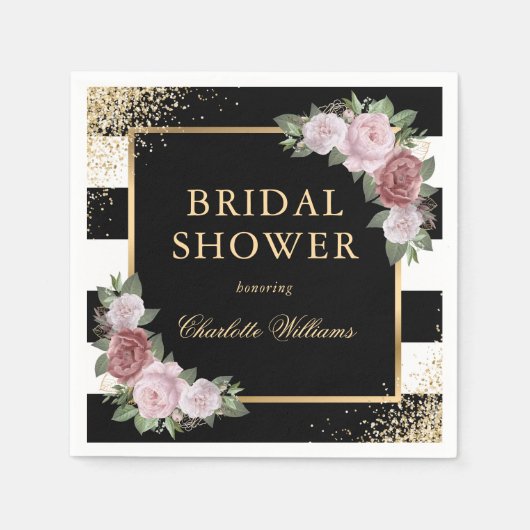 Schwarz-Weiß Streifen Rosa Brautparty Serviette (Vorderseite)