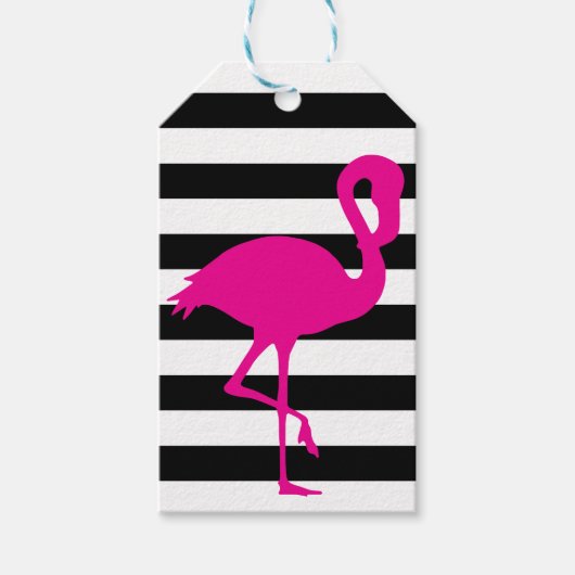 Schwarz-Weiß-Streifen Rosa Flamingo Geschenkanhänger (Vorderseite)