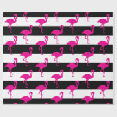 Schwarz-Weiß-Streifen Rosa Flamingo Geschenkpapier (Flach)