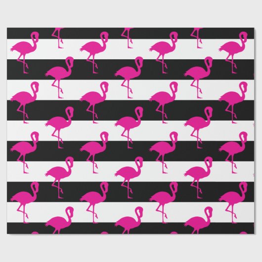 Schwarz-Weiß-Streifen Rosa Flamingo Geschenkpapier (Flach)