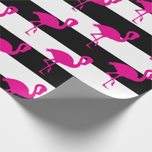 Schwarz-Weiß-Streifen Rosa Flamingo Geschenkpapier (Ecke)