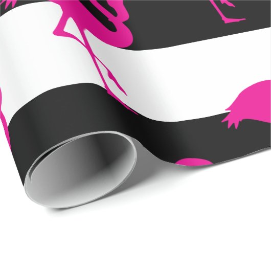 Schwarz-Weiß-Streifen Rosa Flamingo Geschenkpapier (Rolleneckpunkt)