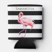 Schwarz/Weiß Streifen Rosa Flamingo Individuelle N Dosenkühler (Rückseite)