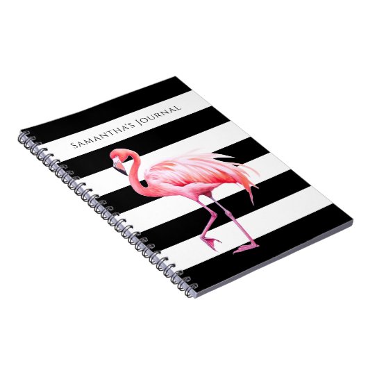 Schwarz/Weiß Streifen Rosa Flamingo Individuelle N Notizblock (Rechte Seite)