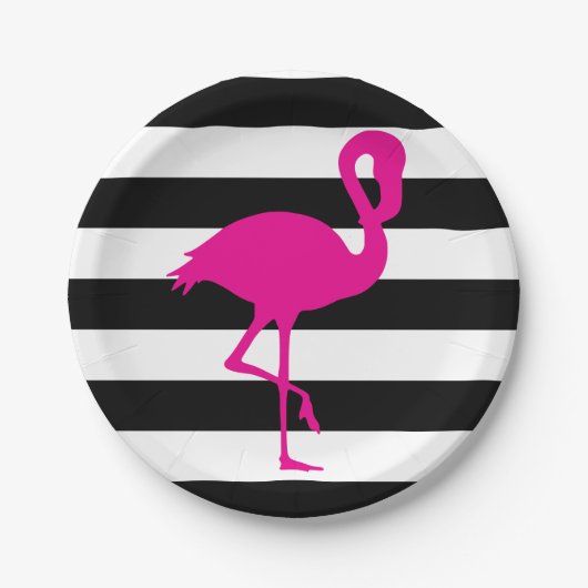 Schwarz-Weiß-Streifen Rosa Flamingo Pappteller (Vorderseite)
