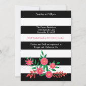 Schwarz-Weiß-Streifen | Rosa Floral | Babydusche Einladung (Rückseite)