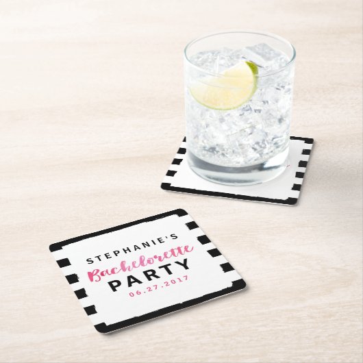 Schwarz/Weiß Streifen Rosa Junggeselinnen-Abschied Rechteckiger Pappuntersetzer (Vor Ort)