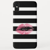 Schwarz-Weiß-Streifen Rosa Kuss Case-Mate iPhone Hülle (Rückseite)