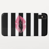 Schwarz-Weiß-Streifen Rosa Kuss Case-Mate iPhone Hülle (Rückseite (Horizontal))