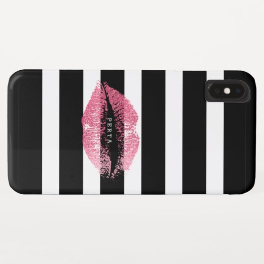 Schwarz-Weiß-Streifen Rosa Kuss Case-Mate iPhone Hülle (Rückseite (Horizontal))