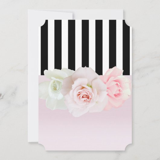 Schwarz/Weiß Streifen Rosenrosen Brautparty Einladung (Rückseite)