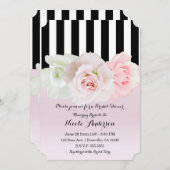 Schwarz/Weiß Streifen Rosenrosen Brautparty Einladung (Vorne/Hinten)