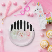 Schwarz/Weiß Streifen Rosenrosen Brautparty Pappteller (Party)