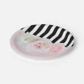 Schwarz/Weiß Streifen Rosenrosen Brautparty Pappteller (Schrägansicht)