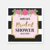 Schwarz-Weiß Streifen Rosenrosen Brautparty Serviette (Vorderseite)