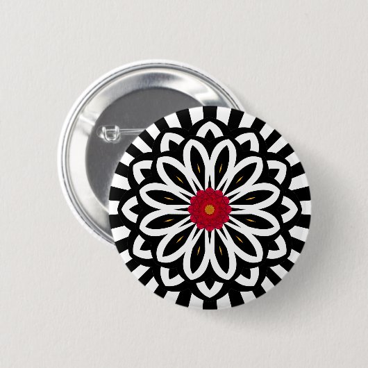 Schwarz-Weiß-Streifen Rote Blumenfantasie Button (Vorne & Hinten)