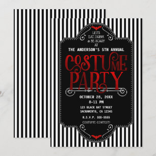 Schwarz-Weiß-Streifen rotes Gothic-Kostüm-Party Einladung