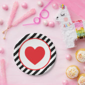 Schwarz-Weiß Streifen Rotes Herz Pappteller (Party)