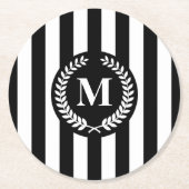 Schwarz-Weiß-Streifen Runder Pappuntersetzer (Vorderseite)