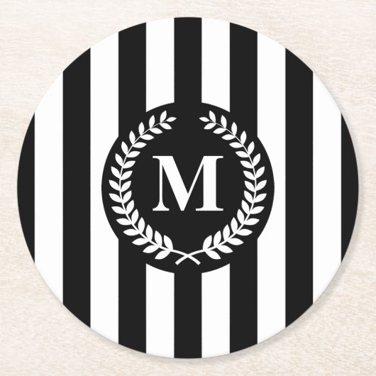 Schwarz-Weiß-Streifen Runder Pappuntersetzer (Vorderseite)