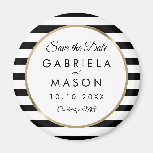 Schwarz-Weiß-Streifen Save the Date Magnet (Vorne)