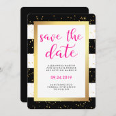Schwarz-Weiß-Streifen Save the Date mit Gold (Vorne/Hinten)