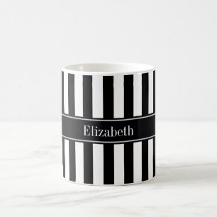 Schwarz Weiß Streifen Schwarz Name Monogramm Kaffeetasse