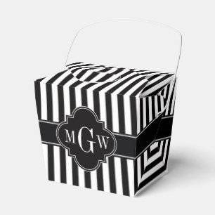 Schwarz Weiß Streifen Schwarz Vierpass 3 Monogramm Geschenkschachtel