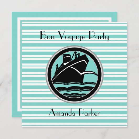 Schwarz-Weiß-Streifen Schwarzes Schiff - Bön Reise Einladung (Vorne/Hinten)