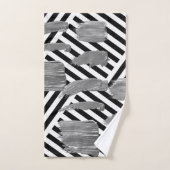 Schwarz/Weiß Streifen Silber Badezimmer Handtuchha Badhandtuch Set (Handtuch)