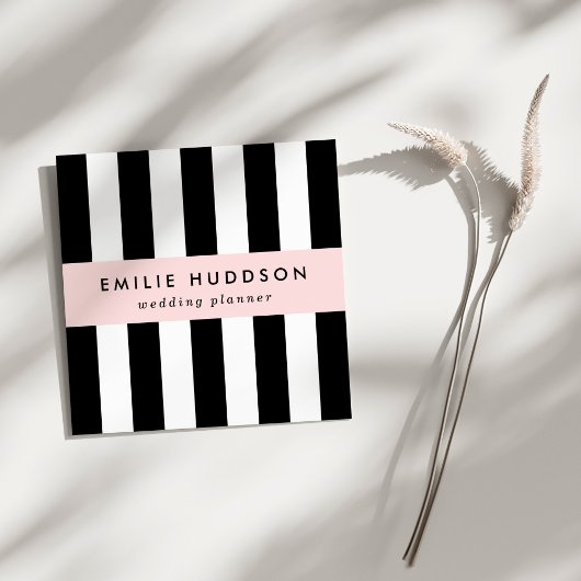 Schwarz-Weiß-Streifen, Streifenmuster, Linien Quadratische Visitenkarte