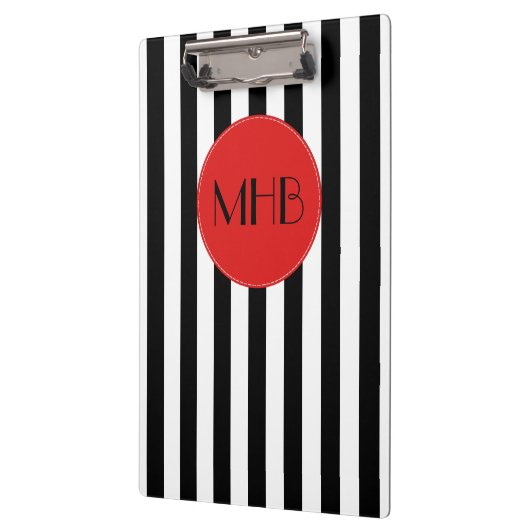Schwarz-Weiß-Streifen, Streifenmuster, Monogramm Klemmbrett (Links)
