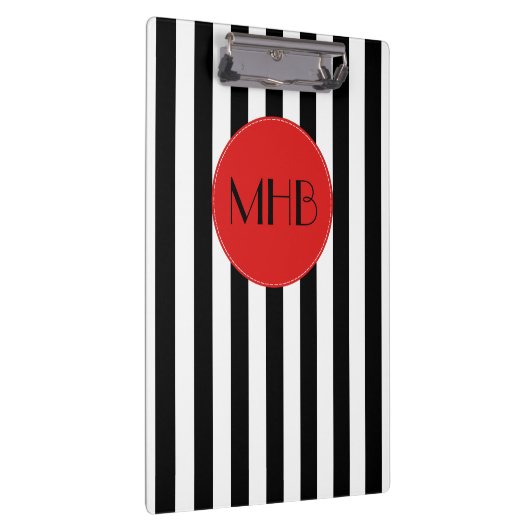 Schwarz-Weiß-Streifen, Streifenmuster, Monogramm Klemmbrett (Rechts)