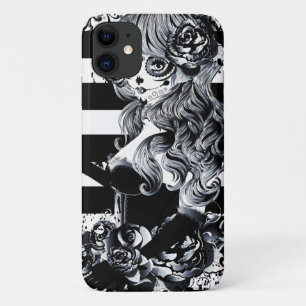 Schwarz & Weiß Streifen Tag der Toten Zucker-Schäd Case-Mate iPhone Hülle
