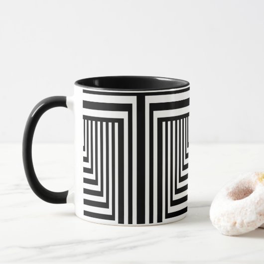 Schwarz-Weiß-Streifen Tasse (Mit Donut)