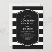 Schwarz-Weiß-Streifen Überraschung Geburtstag Einladung (Vorderseite)
