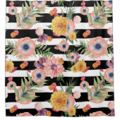 Schwarz-Weiß-Streifen und Blume Duschvorhang (Vorderseite)