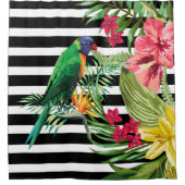 Schwarz-Weiß-Streifen und Blume und Papagei Duschvorhang (Vorderseite)