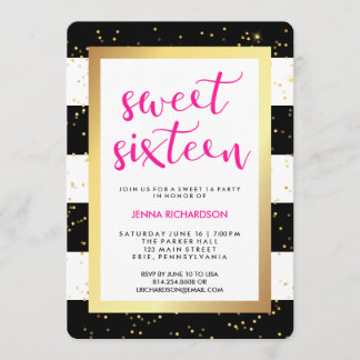 Schwarz-Weiß-Streifen und Gold 16 . Geburtstag Einladung