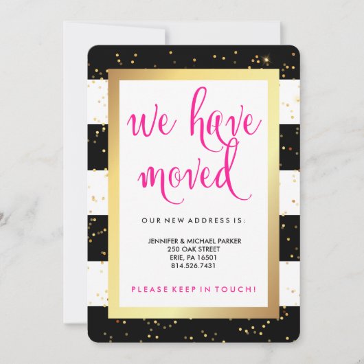 Schwarz-Weiß-Streifen und Gold-Adressenänderung Ankündigung (Vorderseite)