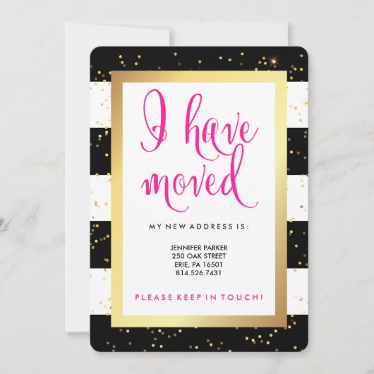 Schwarz-Weiß-Streifen und Gold | Ich bin umgezogen Ankündigung (Vorderseite)