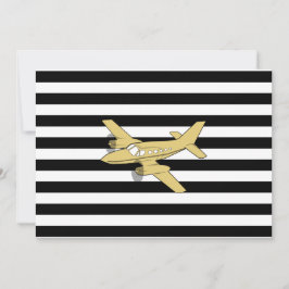 Schwarz-Weiß-Streifen und Goldflugzeug Einladung