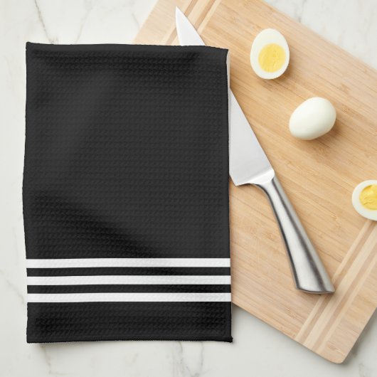 Schwarz-Weiß-Streifen und Monogramm Geschirrtuch (Viertel Falte)
