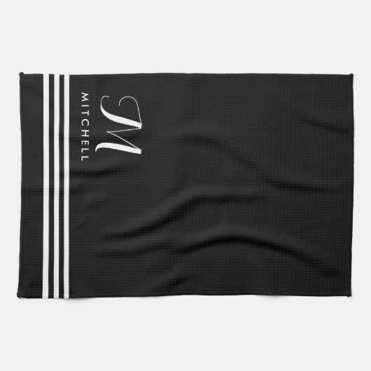 Schwarz-Weiß-Streifen und Monogramm Geschirrtuch (Horizontal)