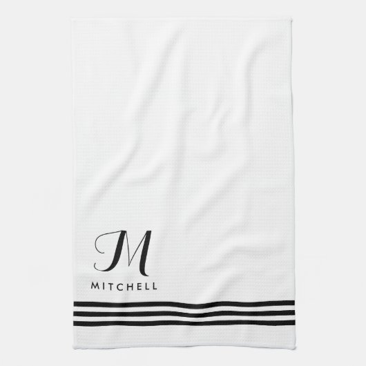 Schwarz-Weiß-Streifen und Monogramm Handtuch (Vertikal)