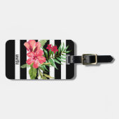Schwarz-Weiß-Streifen und rosa Blume Gepäckanhänger (Vorderseite horizontal)