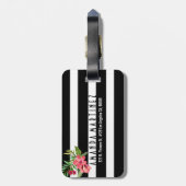 Schwarz-Weiß-Streifen und rosa Blume Gepäckanhänger (Rückseite vertikal)